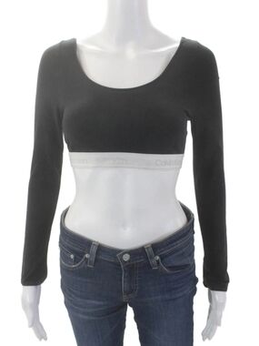 Calvin Klein X Kith Black Long-Sleeve Cropped Bralette with White Logo Band
